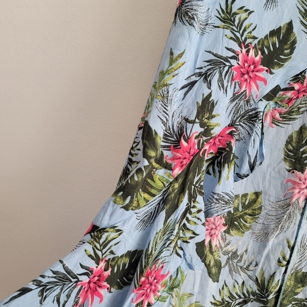 NEW Seek the Label Blue Floral High Low Button Front Skirt Hawaiian Tropical - Picture 5 of 10